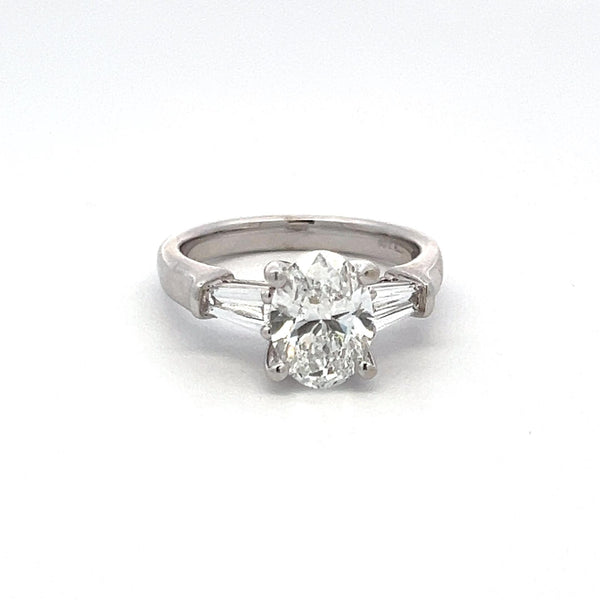 2.25 Carat Oval and Baguette Lab-Grown Diamond 14K White Gold Engagement Ring