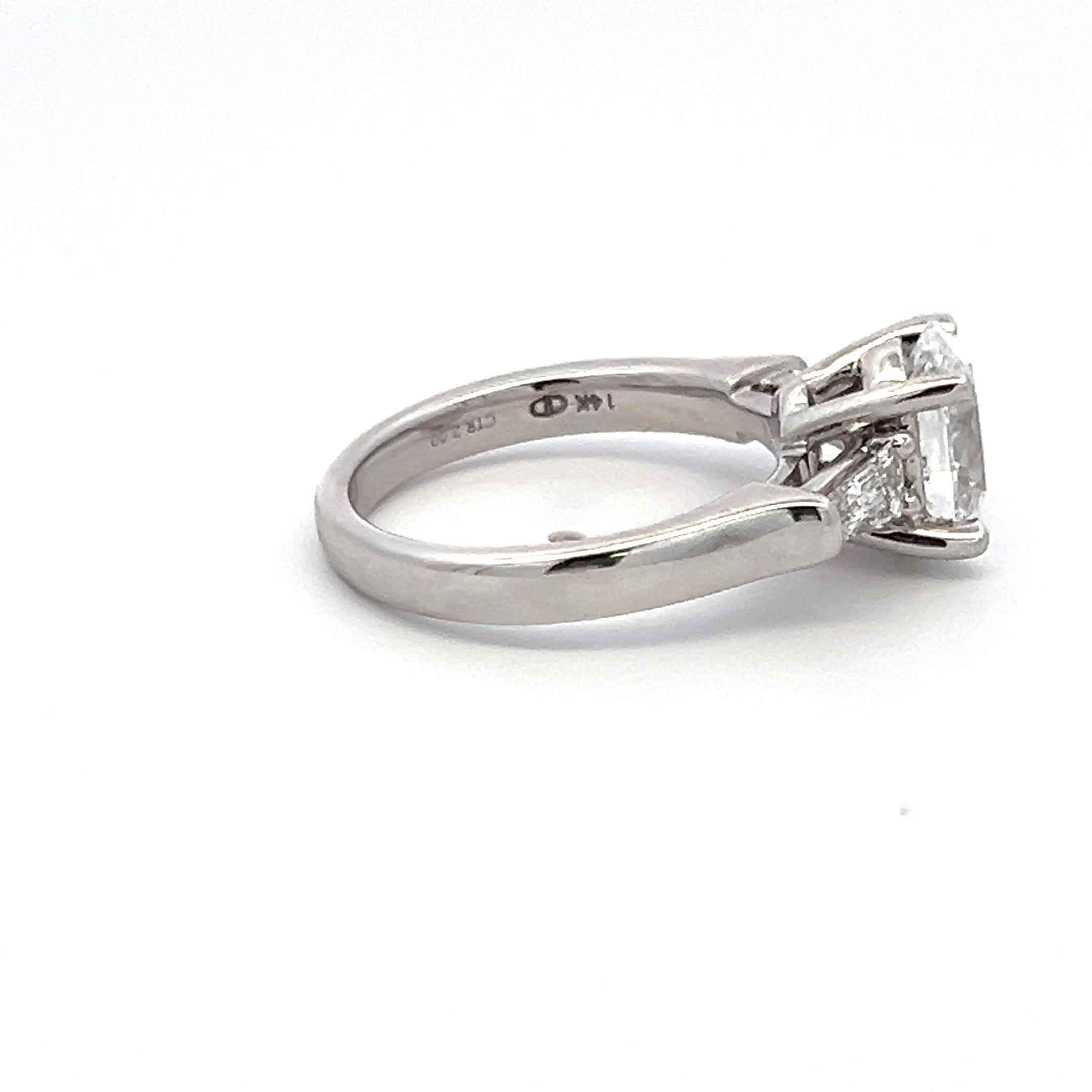 2.25 Carat Oval and Baguette Lab-Grown Diamond 14K White Gold Engagement Ring