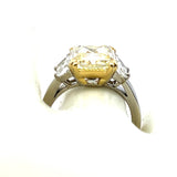 6.90 Carat Radiant Cut Fancy Yellow and Trapezoid Diamond 18K Engagement Ring