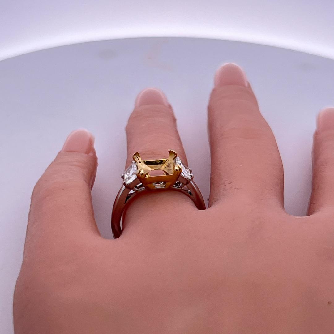 18K Gold Platinum Semi Mount Ring 1.2ct Trapezoid G VS1 Diamond Fit 10.30x9.37mm