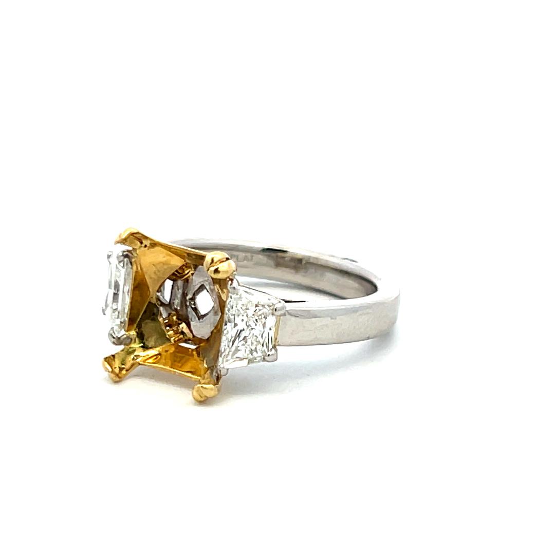 18K Gold Platinum Semi Mount Ring 1.2ct Trapezoid G VS1 Diamond Fit 10.30x9.37mm