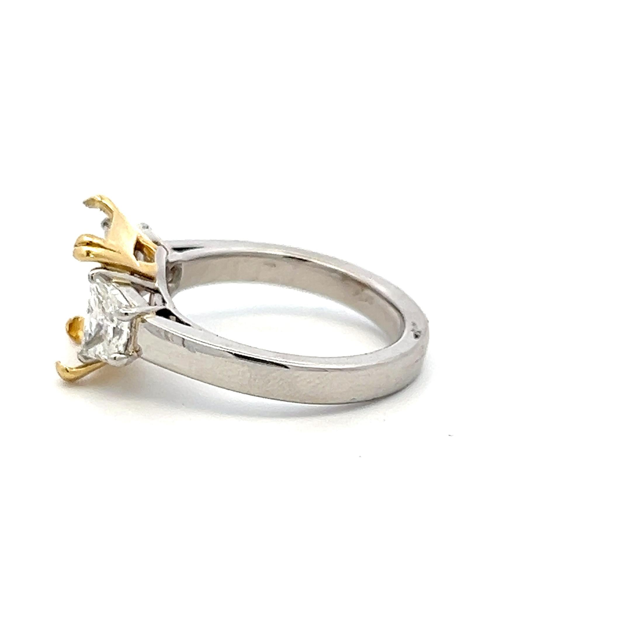 18K Gold Platinum Semi Mount Ring 1.2ct Trapezoid G VS1 Diamond Fit 10.30x9.37mm