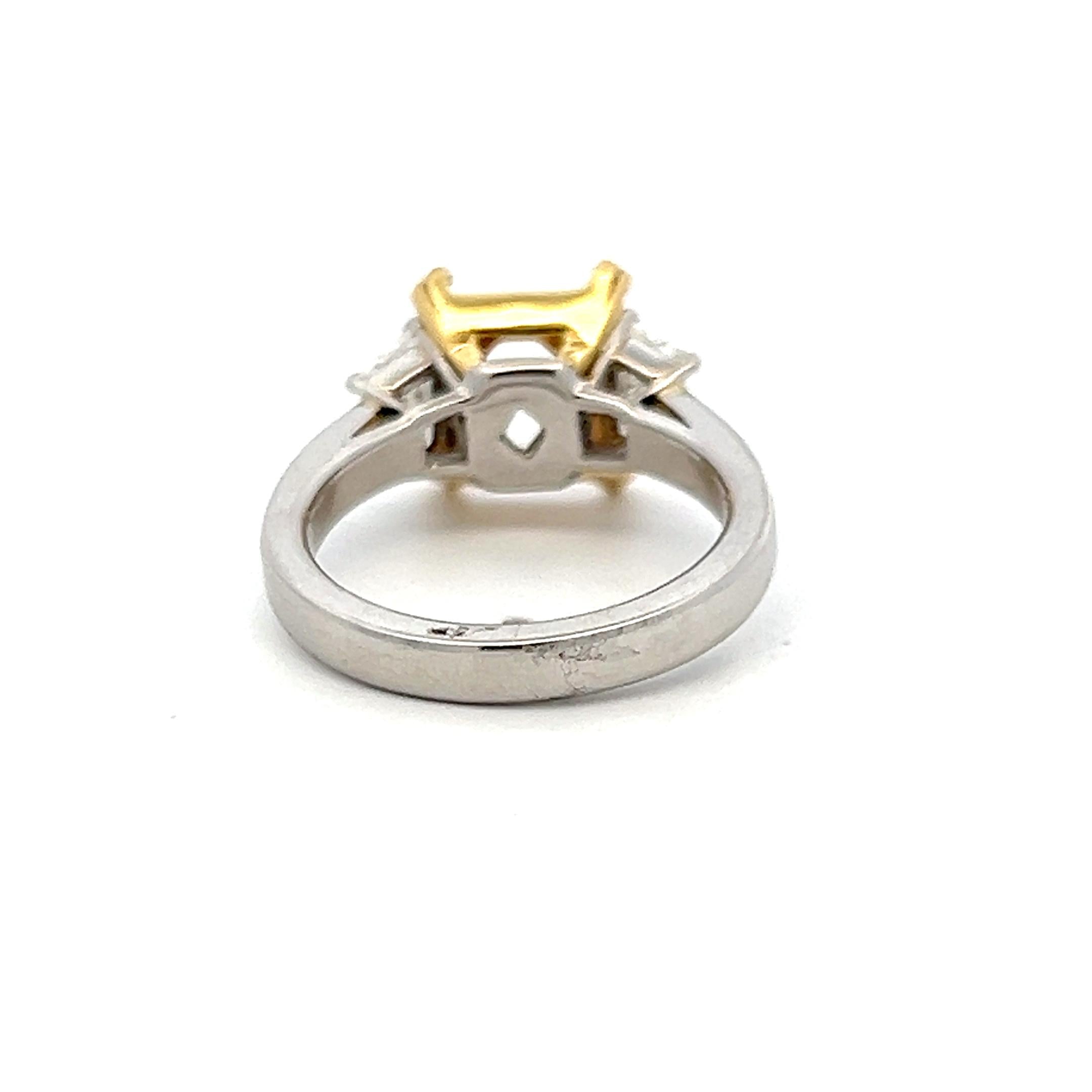 18K Gold Platinum Semi Mount Ring 1.2ct Trapezoid G VS1 Diamond Fit 10.30x9.37mm