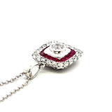 0.59 Carat Round Diamond 0.46 Carat Ruby 18K White Gold Pendant Necklace