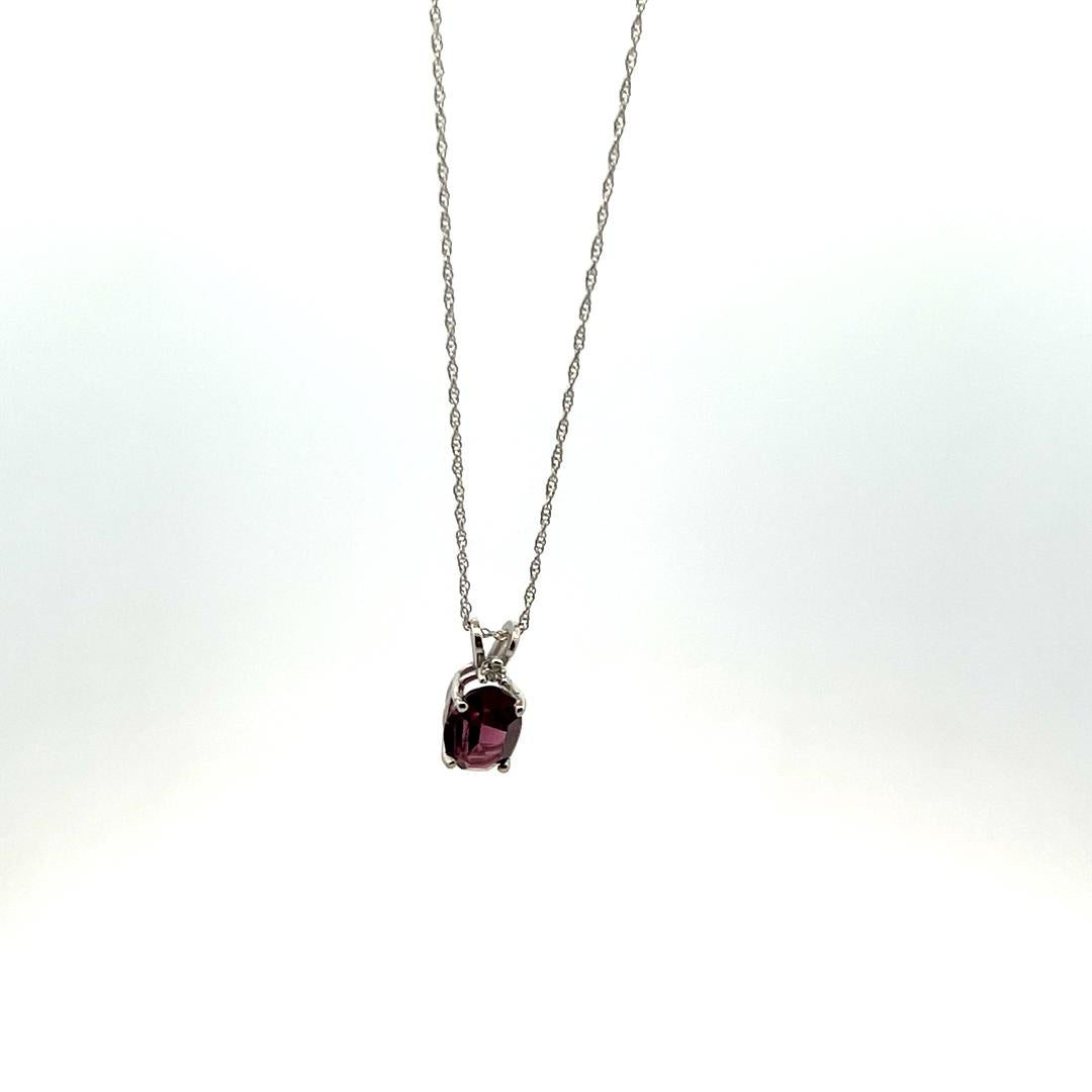 0.85 Carat Amethysts 0.03 Carat Round Diamond 14K White Gold Pendant Necklace