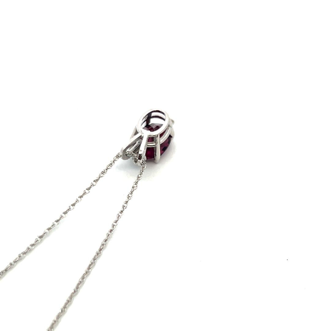 0.85 Carat Amethysts 0.03 Carat Round Diamond 14K White Gold Pendant Necklace