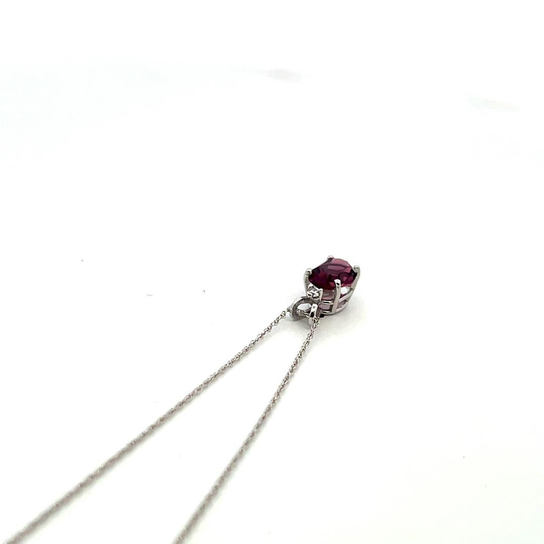 0.85 Carat Amethysts 0.03 Carat Round Diamond 14K White Gold Pendant Necklace