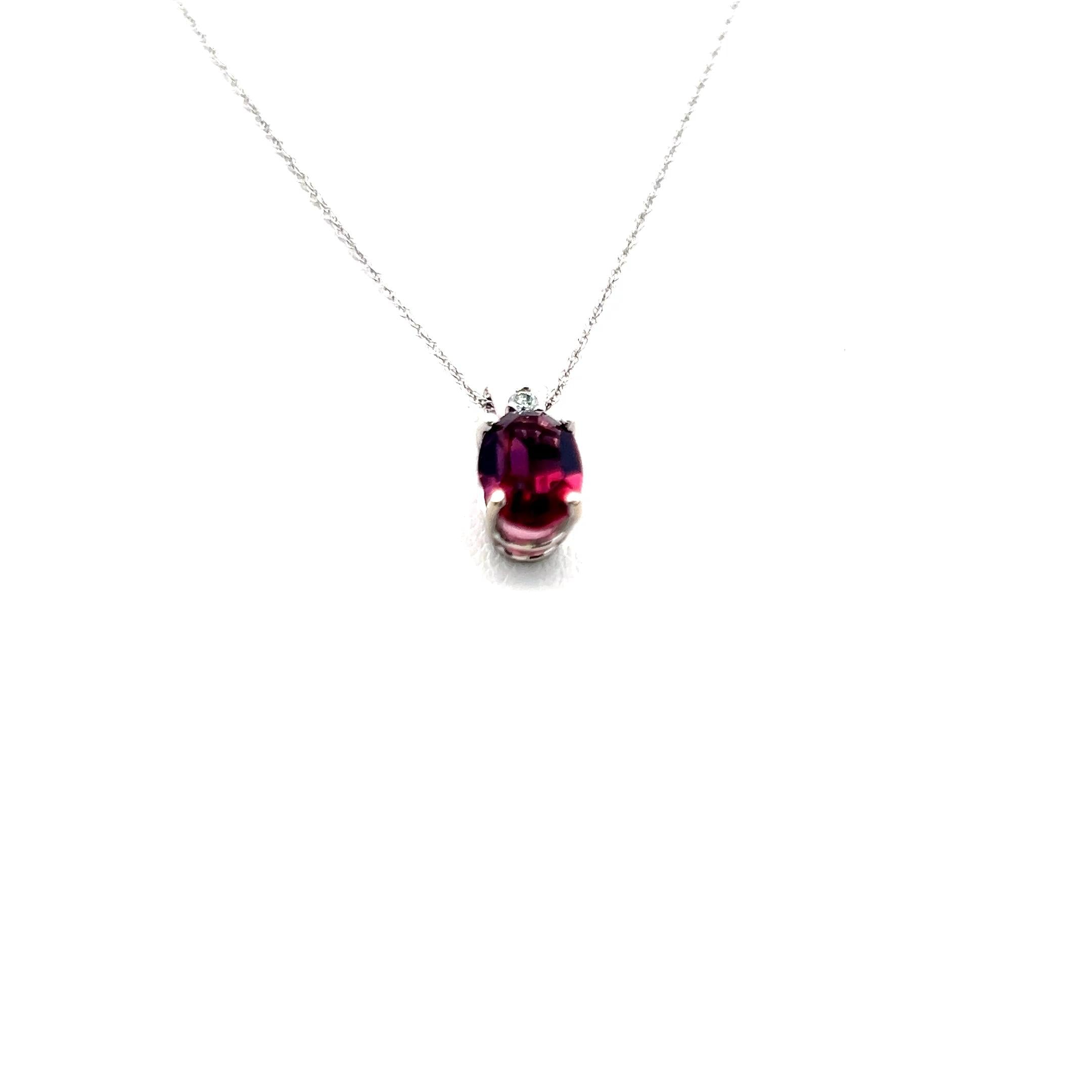 0.85 Carat Amethysts 0.03 Carat Round Diamond 14K White Gold Pendant Necklace