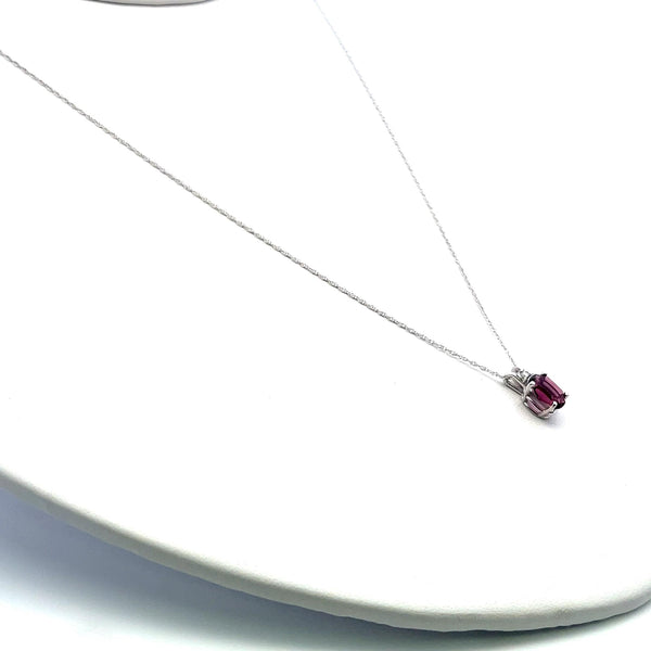 0.85 Carat Amethysts 0.03 Carat Round Diamond 14K White Gold Pendant Necklace