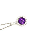 0.76 Carat Amethysts 0.17 Carat Round Diamond 14K White Gold Pendant Necklace