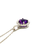 0.76 Carat Amethysts 0.17 Carat Round Diamond 14K White Gold Pendant Necklace