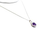 0.76 Carat Amethysts 0.17 Carat Round Diamond 14K White Gold Pendant Necklace