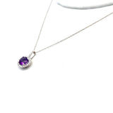 0.76 Carat Amethysts 0.17 Carat Round Diamond 14K White Gold Pendant Necklace