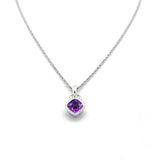 0.80 Carat Amethysts 0.01 Carat Round Brilliant Diamond 14K WG Pendant Necklace