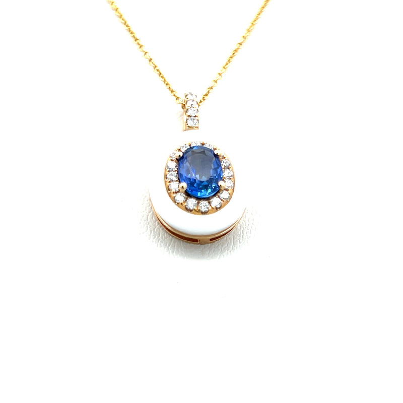 0.78 Carat Sapphire 0.21 Carat Round Diamond 14K White Gold Pendant Necklace