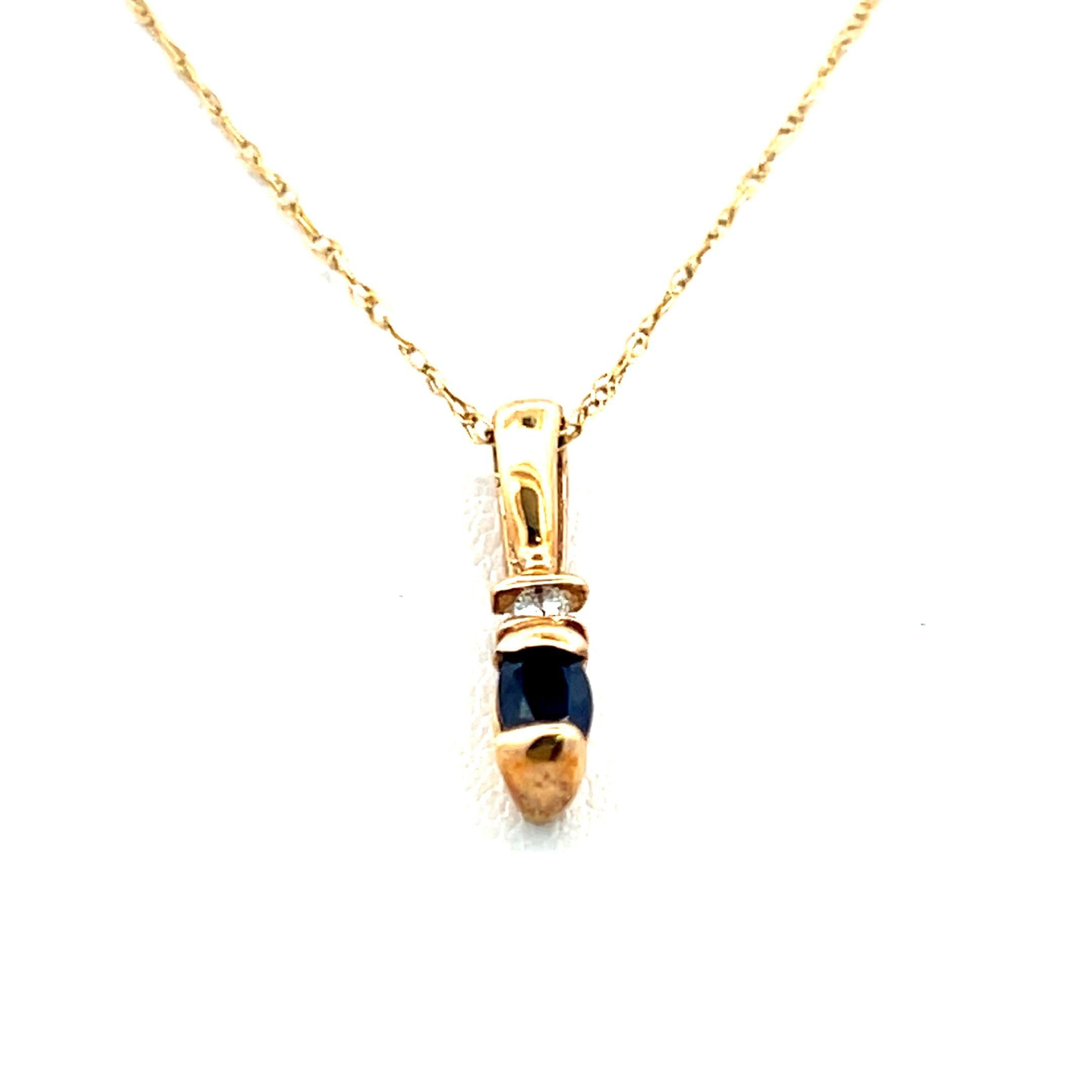 0.15 Carat Sapphire 0.03 Carat Round Diamond 14 Karat W-Gold Pendant Necklace