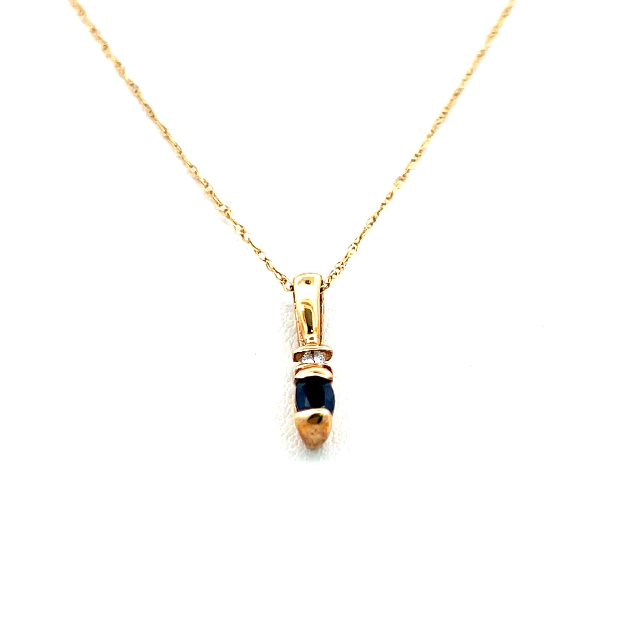 0.15 Carat Sapphire 0.03 Carat Round Diamond 14 Karat W-Gold Pendant Necklace