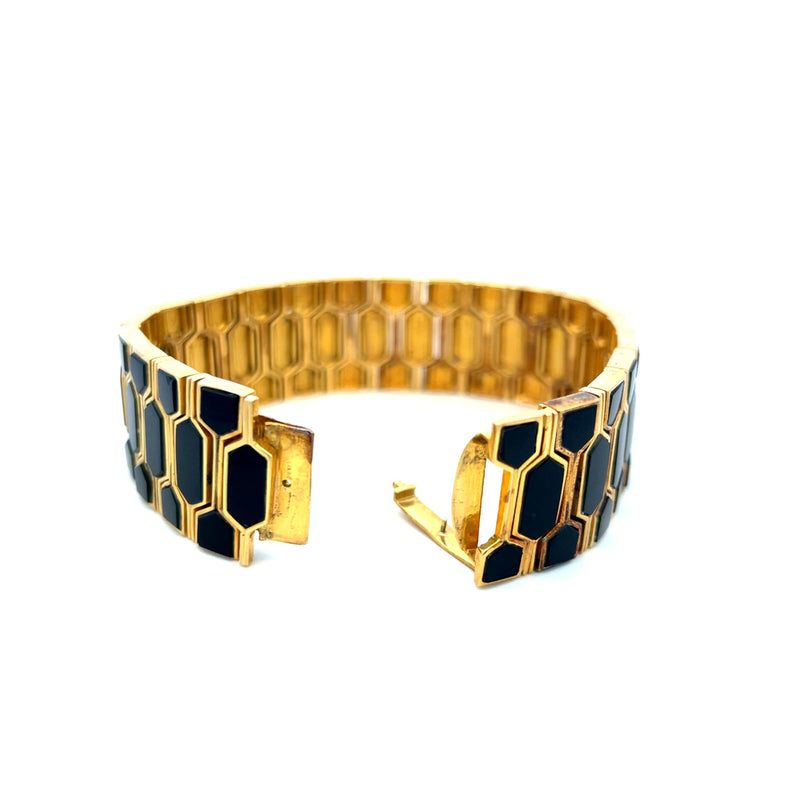 Vintage 156.00 Grams Onyx 18 Karat Yellow Gold Link Bracelet