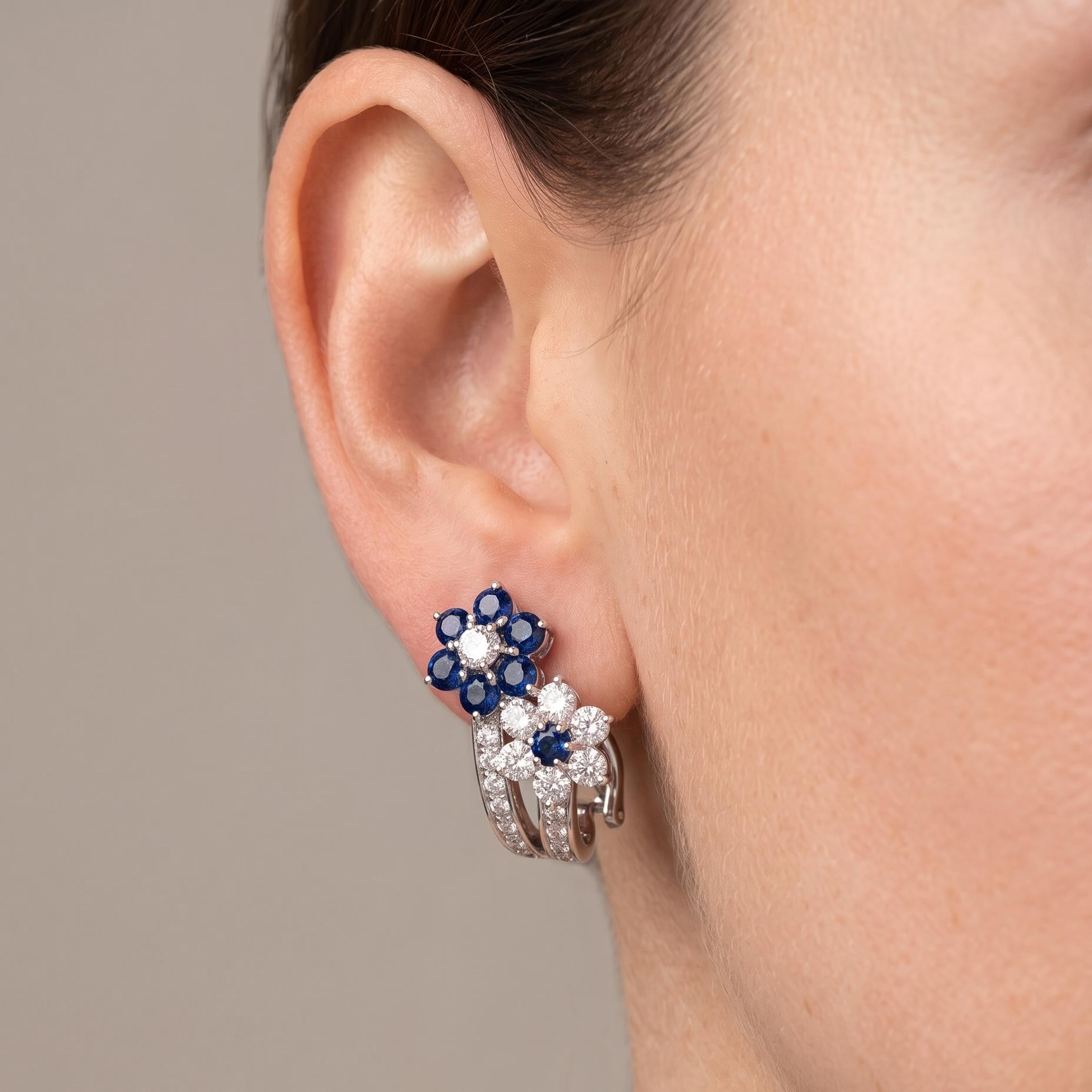 18K White Gold Clip-On Earrings with 3.18ct Round Diamonds & 2.5ct Sapphires