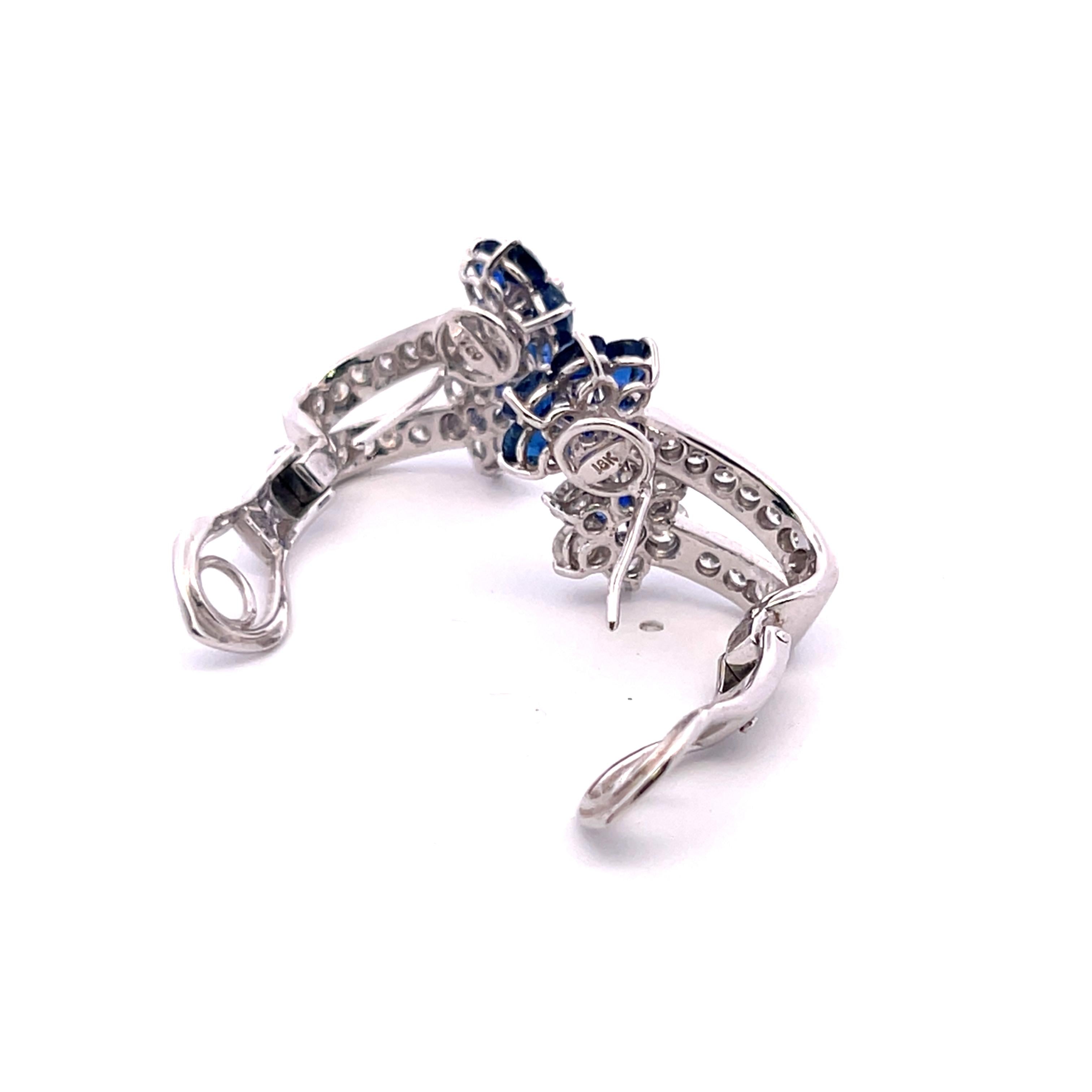18K White Gold Clip On Earrings with 3.18ct Round G-VS1 Diamonds 2.5ct Sapphire