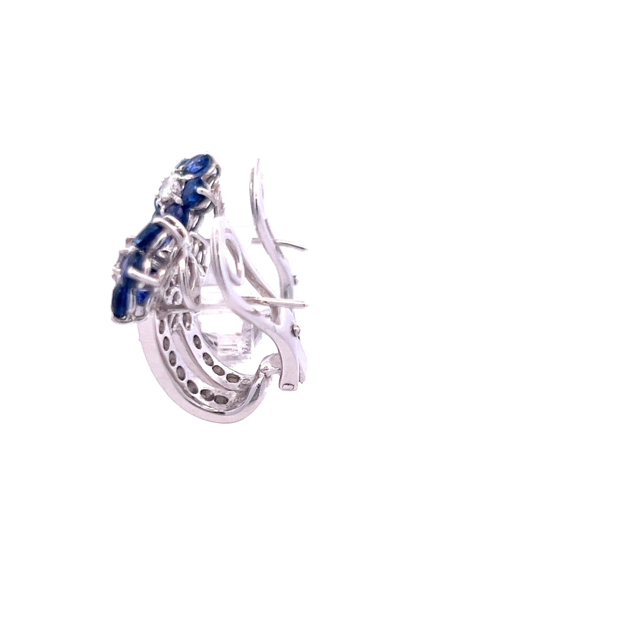 3.18 Carat Round Diamond 2.50 Carat Sapphire 18K White Gold Clip On Earrings