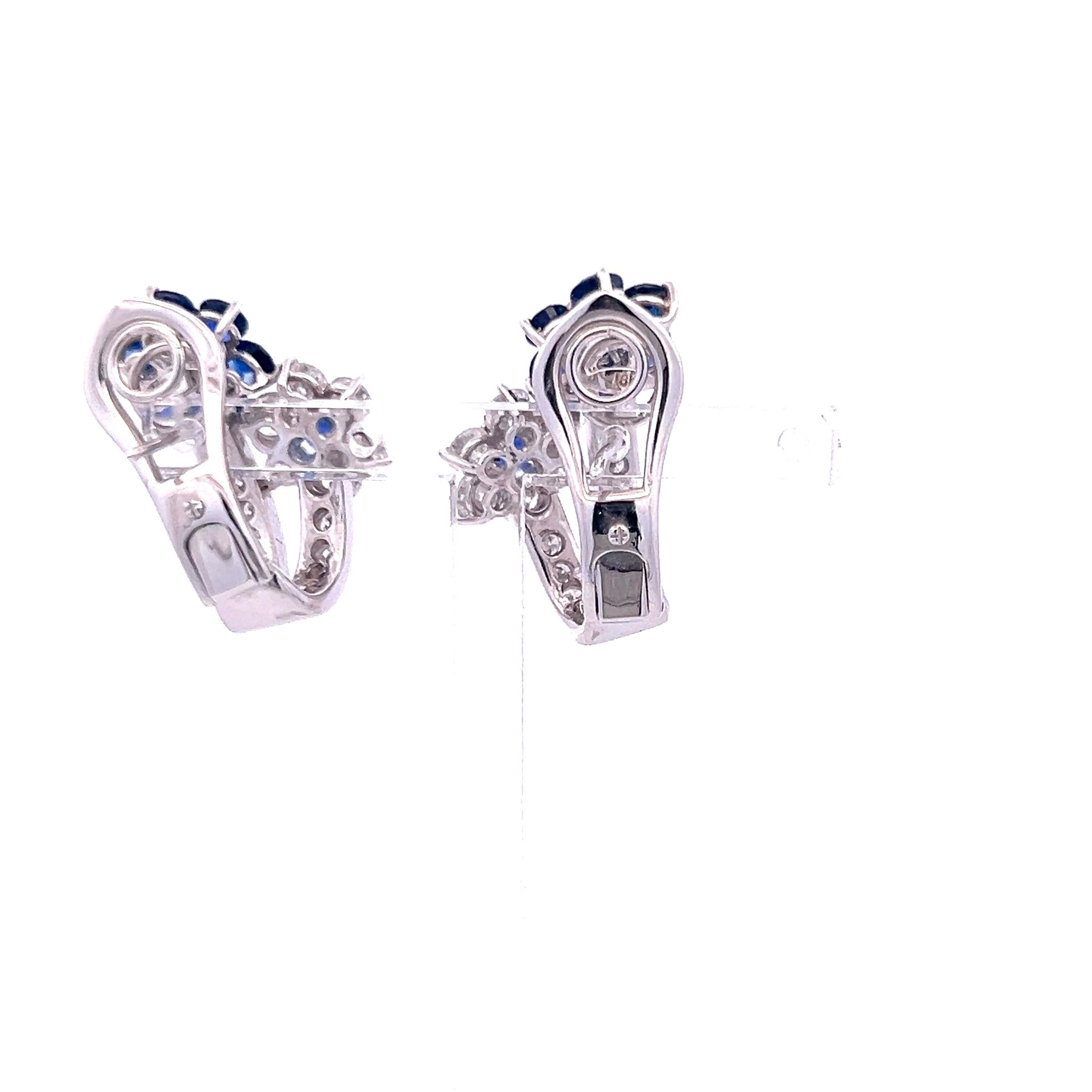 3.18 Carat Round Diamond 2.50 Carat Sapphire 18K White Gold Clip On Earrings