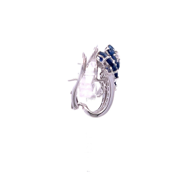 3.18 Carat Round Diamond 2.50 Carat Sapphire 18K White Gold Clip On Earrings