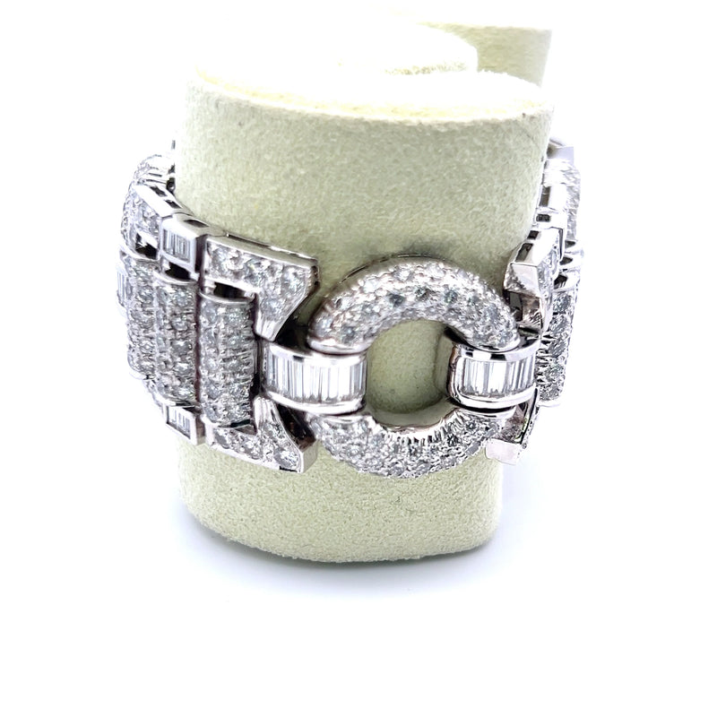 21.00 Carat Round Brilliant and Baguette Diamond 18K White Gold Art-Deco Bracelet