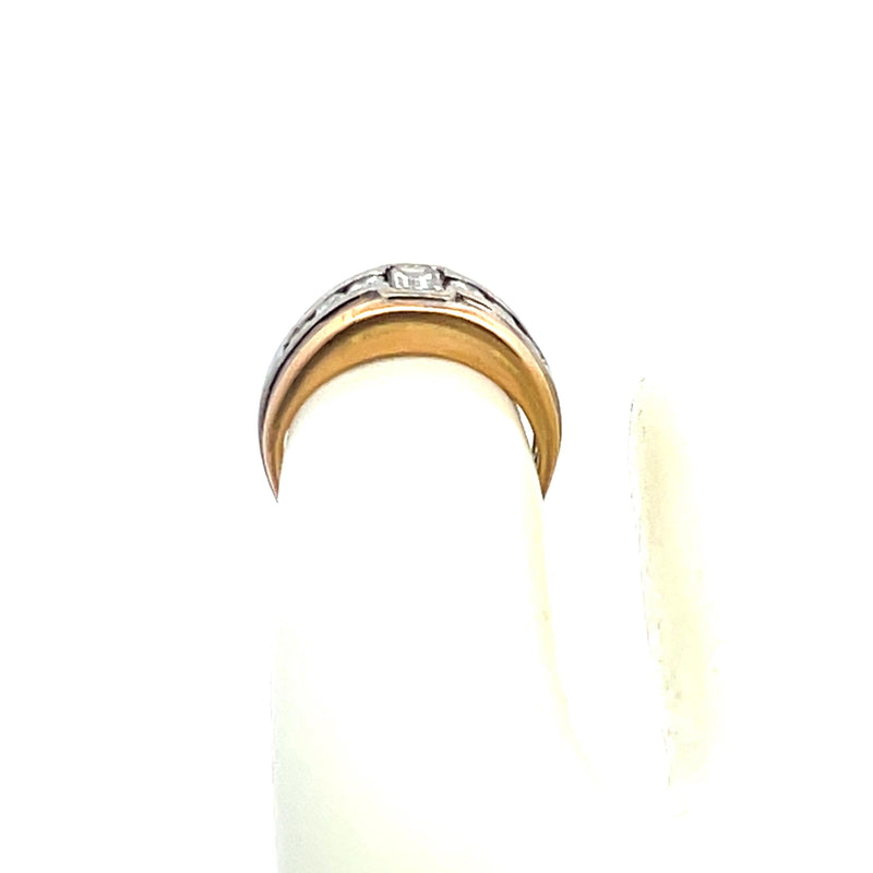 0.76 Carat Emerald Cut and Round Diamond 18 Karat Two Tone Gold Band Ring