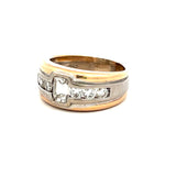 0.76 Carat Emerald Cut and Round Diamond 18 Karat Two Tone Gold Band Ring