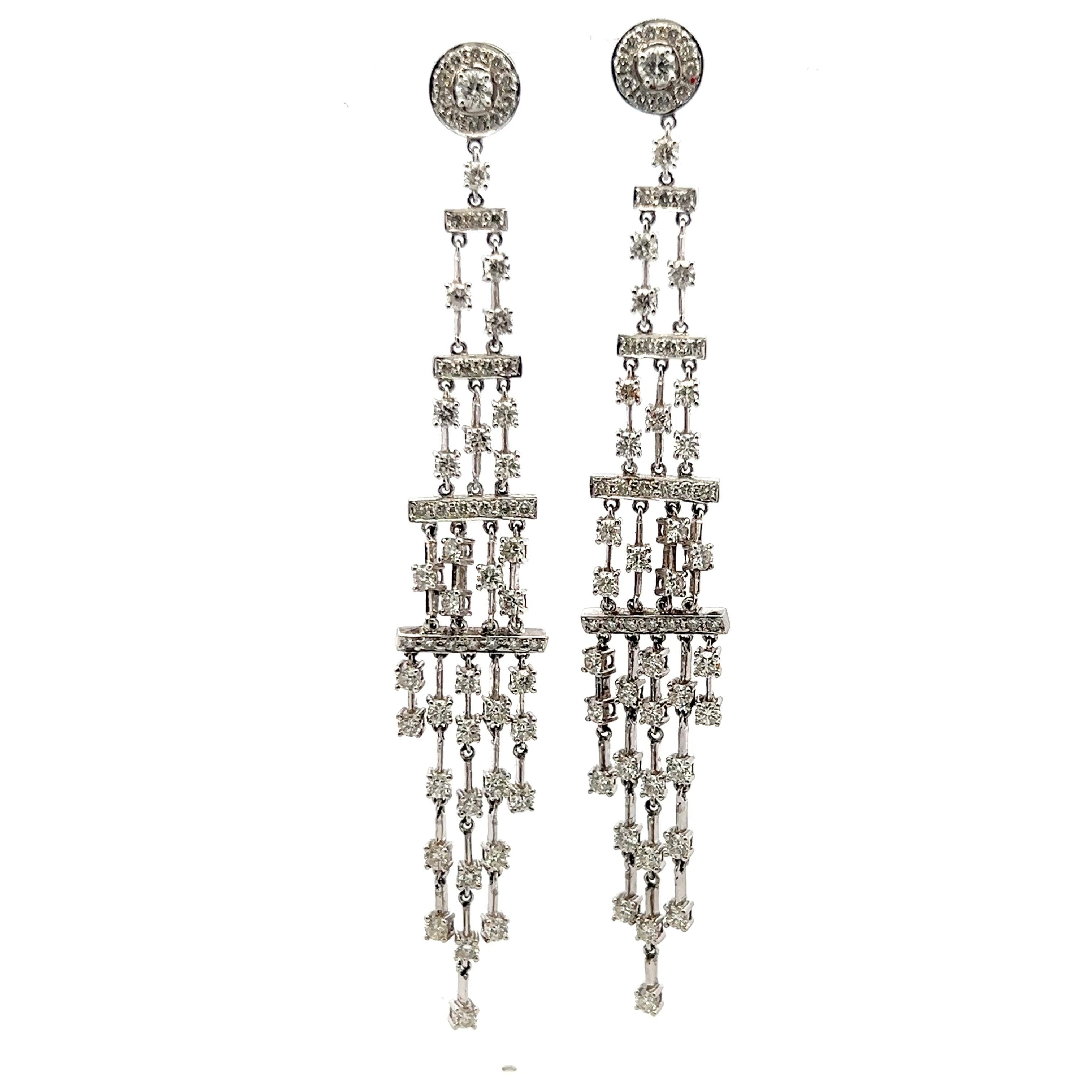 6.00 Carat G VS Diamond 18K White Gold Long Dangling Vintage Earrings