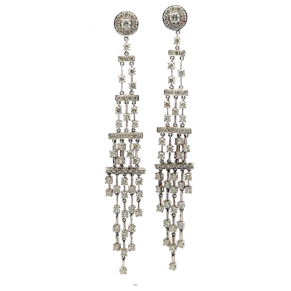 6.00 Carat G VS Diamond 18K White Gold Long Dangling Vintage Earrings