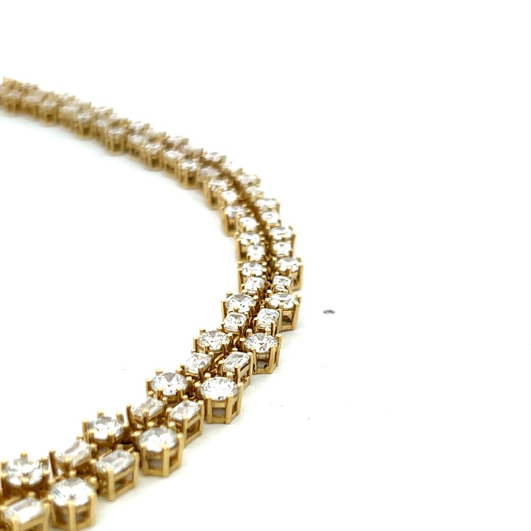 Vintage 18K Yellow Gold Tennis Necklace with 15.92 Carat Mixed Shape Diamonds