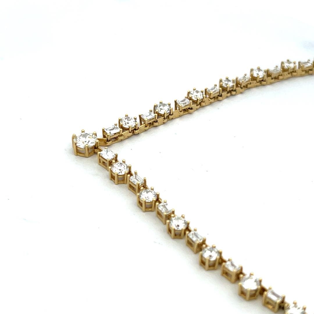Vintage 18K Yellow Gold Tennis Necklace with 15.92 Carat Mixed Shape Diamonds