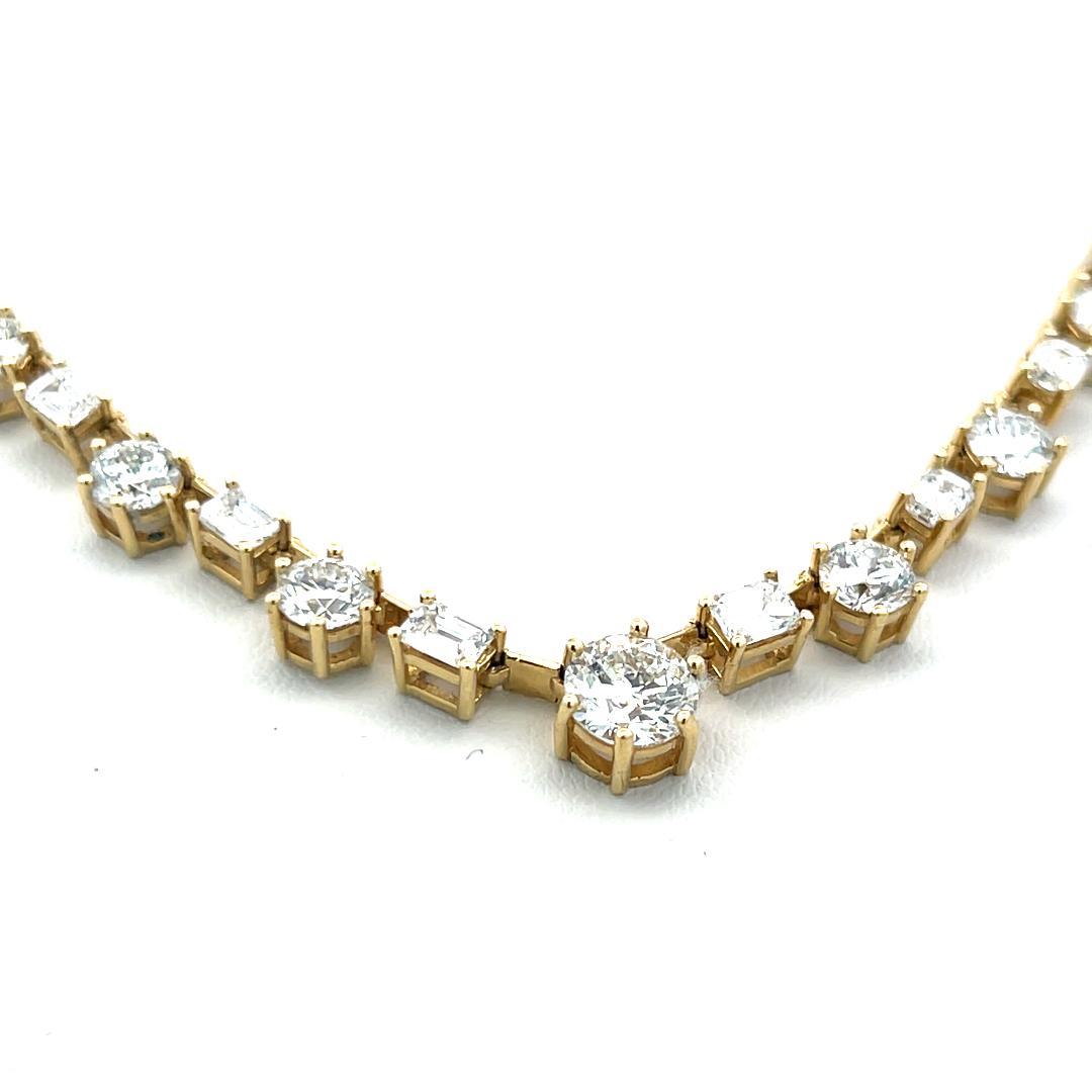 Vintage 18K Yellow Gold Tennis Necklace with 15.92 Carat Mixed Shape Diamonds
