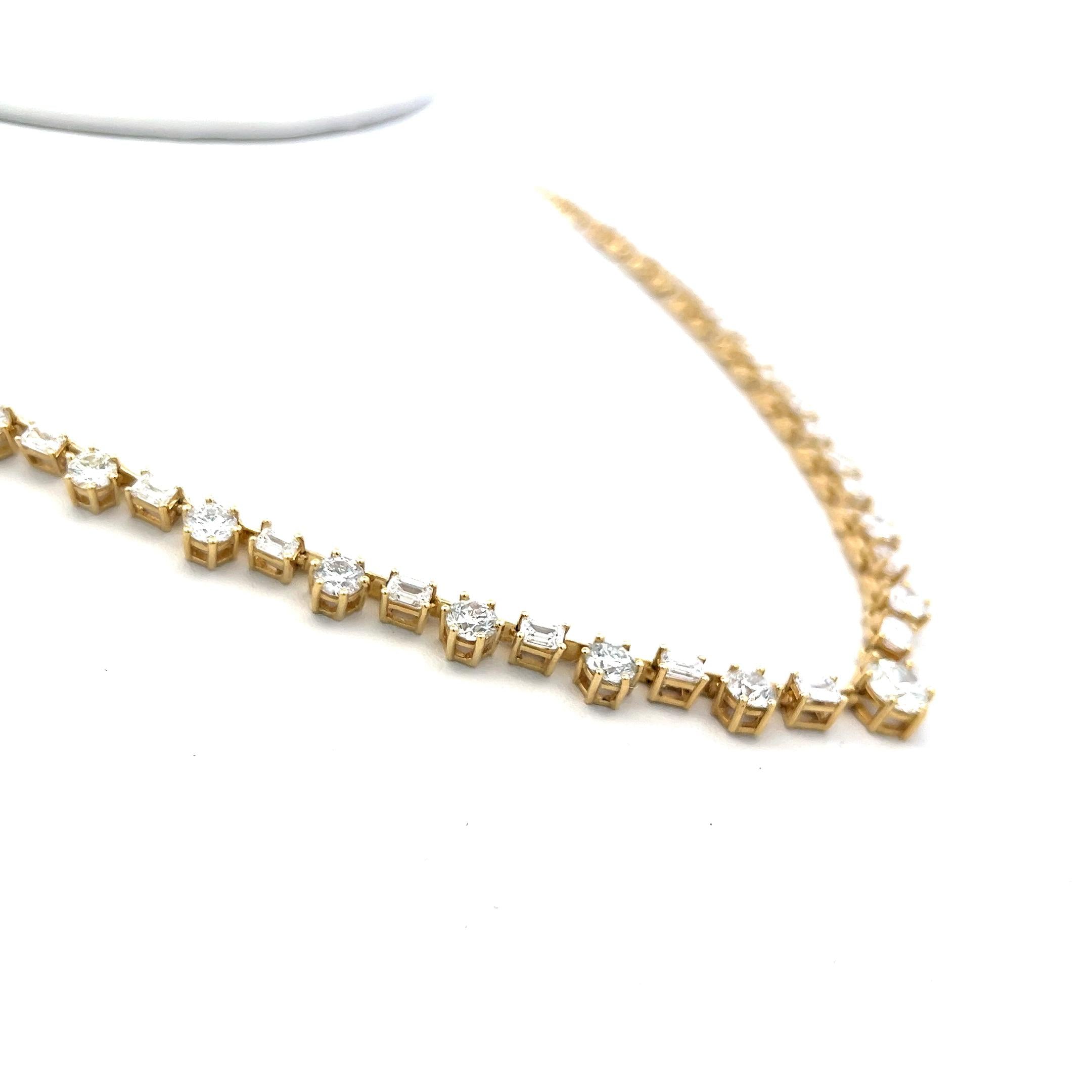 Vintage 18K Yellow Gold Tennis Necklace with 15.92 Carat Mixed Shape Diamonds