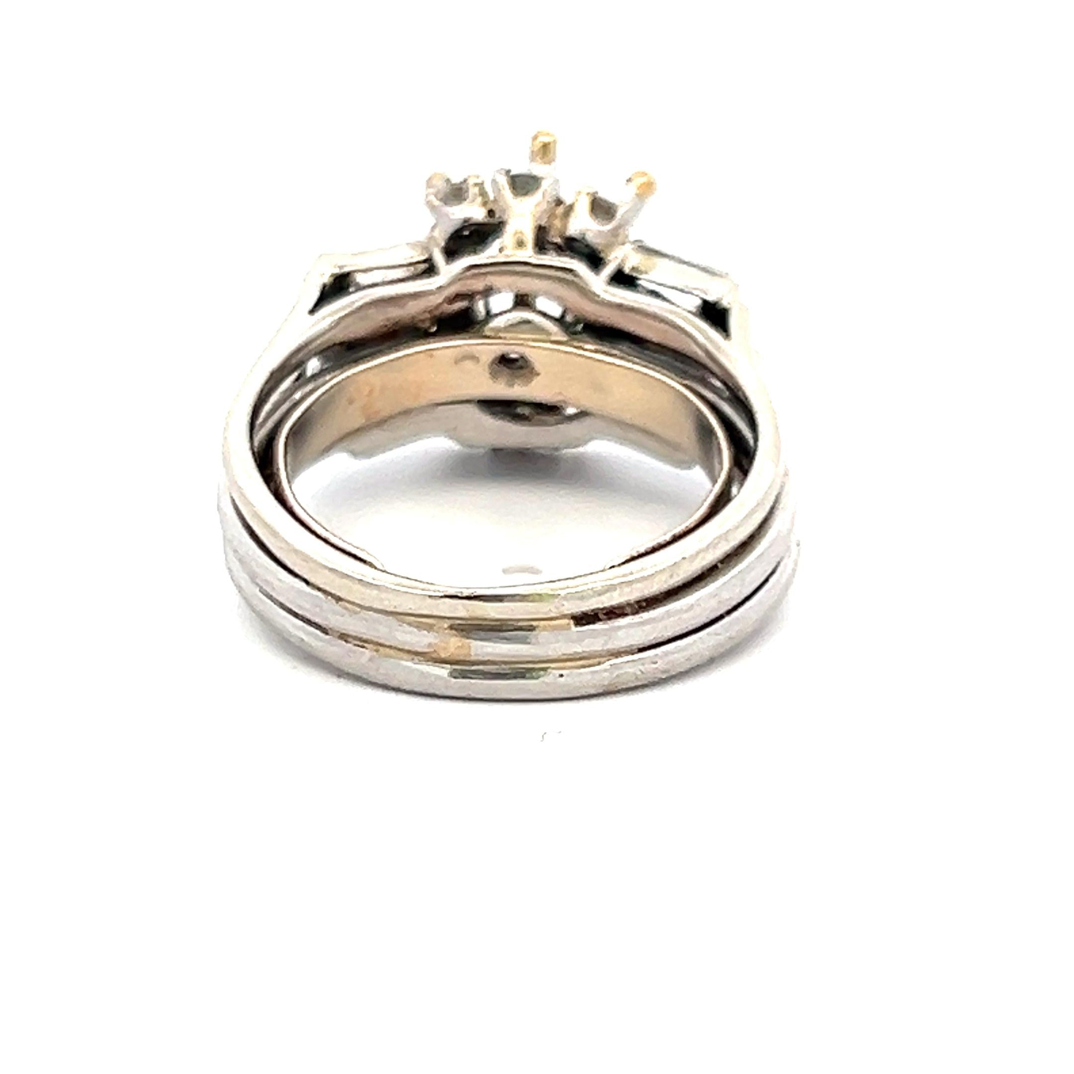 1.08 Carat Tapered Baguette and Round Diamond 14K WG Semi Mount Ring