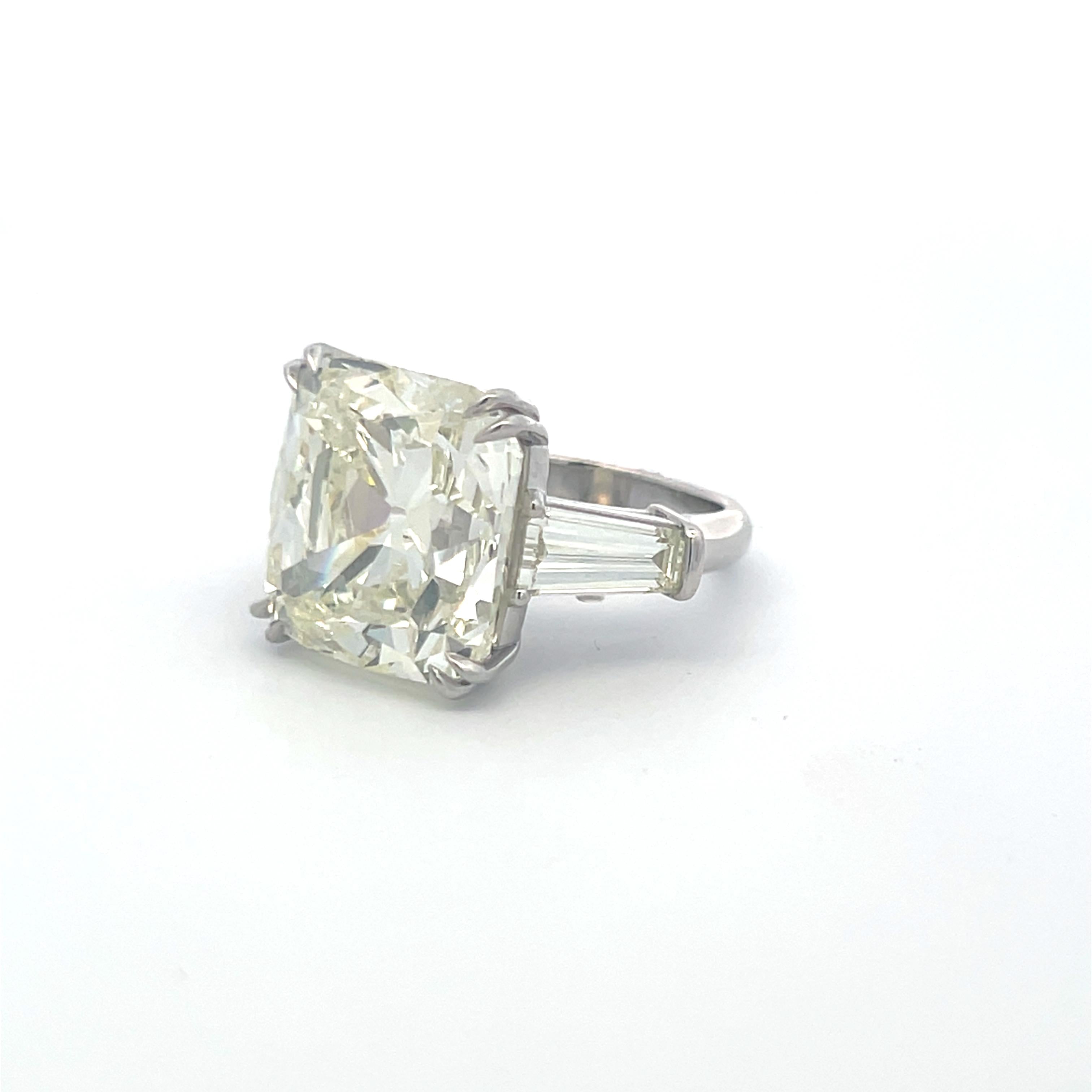 Platinum Engagement Ring with 22.41ct Cushion & Tapered Baguette Diamonds GIA