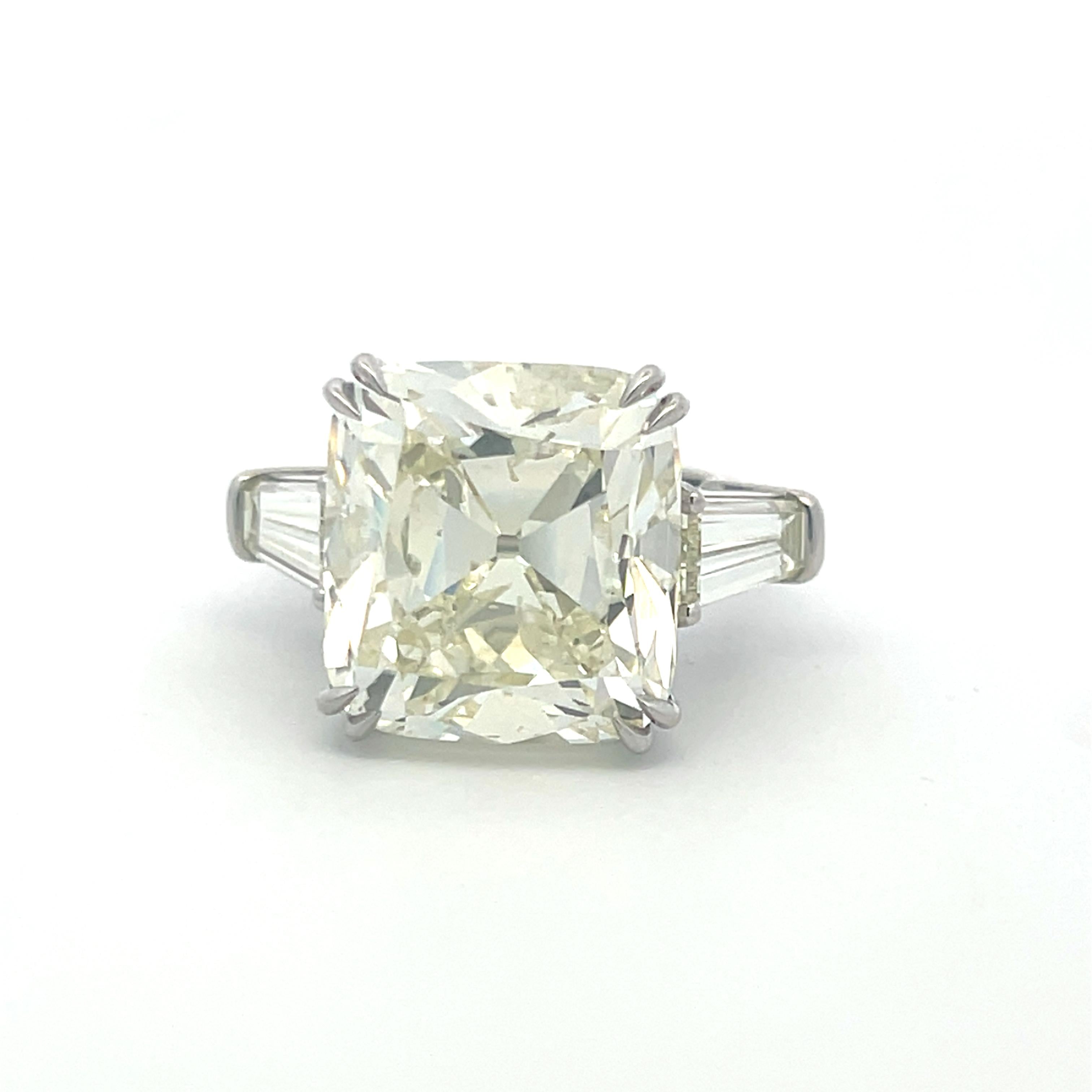 Platinum Engagement Ring with 22.41ct Cushion & Tapered Baguette Diamonds GIA