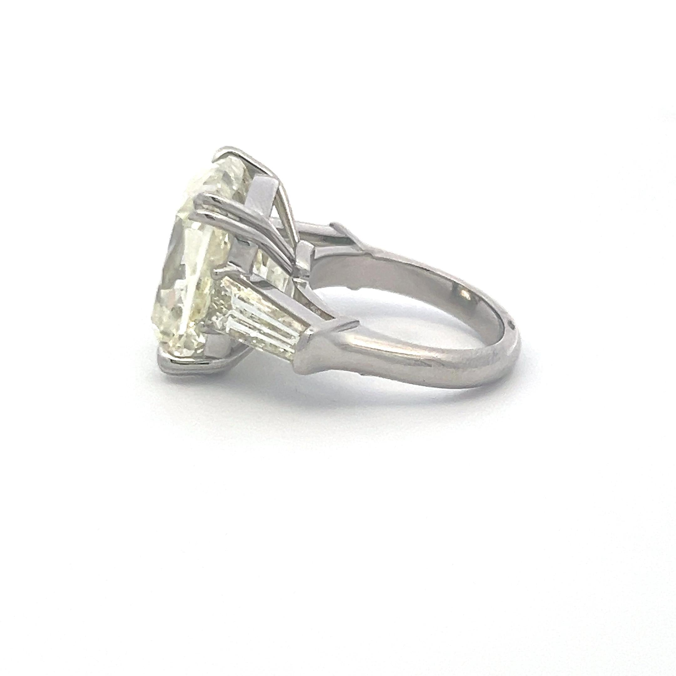 Platinum Engagement Ring with 22.41ct Cushion & Tapered Baguette Diamonds GIA