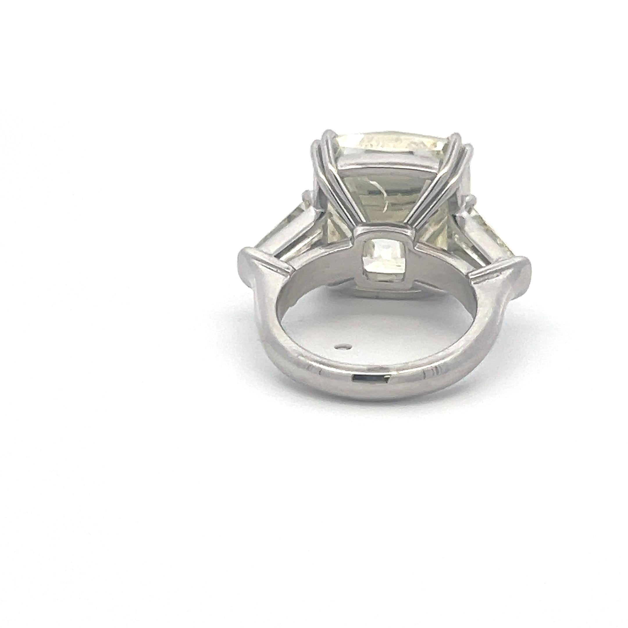 Platinum Engagement Ring with 22.41ct Cushion & Tapered Baguette Diamonds GIA