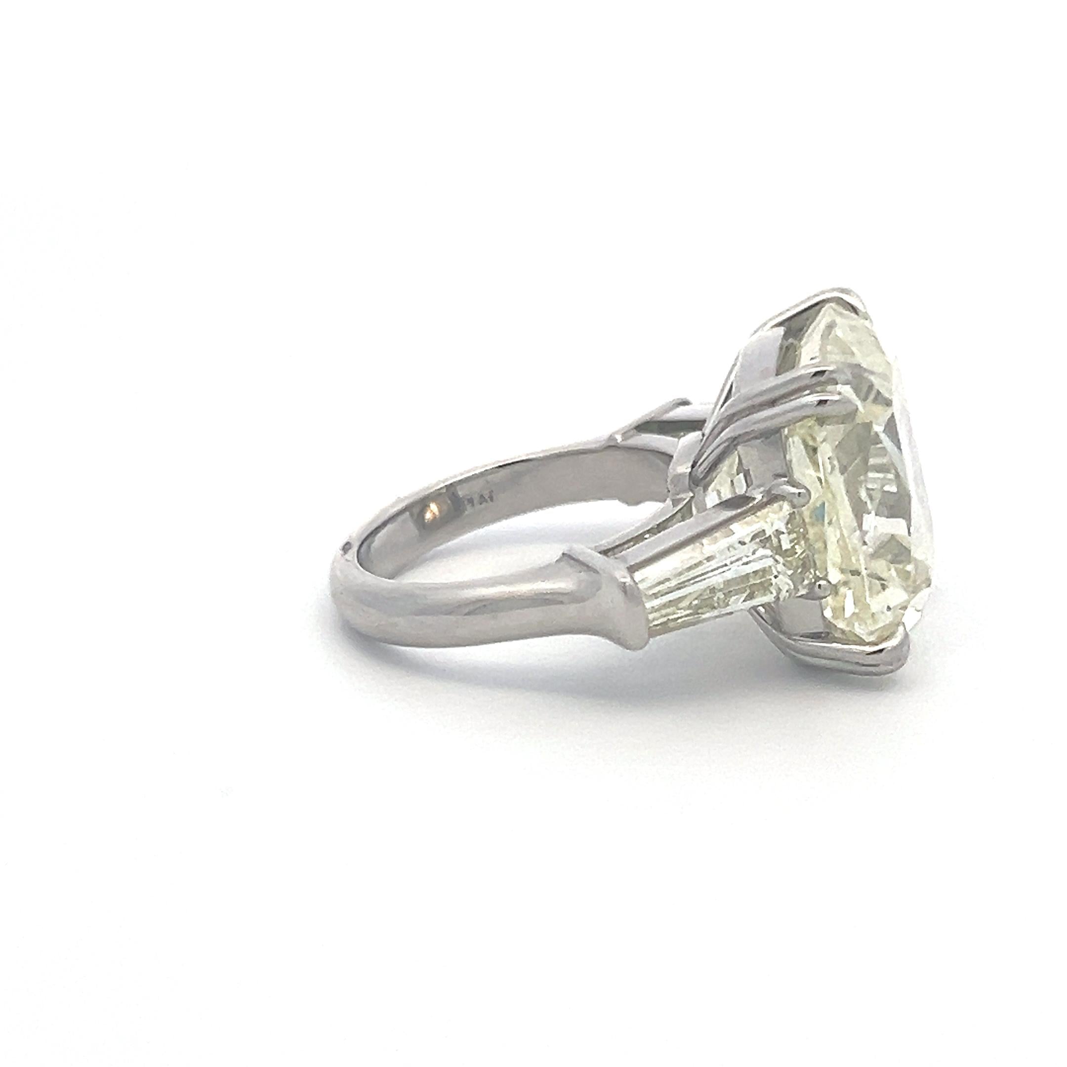 Platinum Engagement Ring with 22.41ct Cushion & Tapered Baguette Diamonds GIA