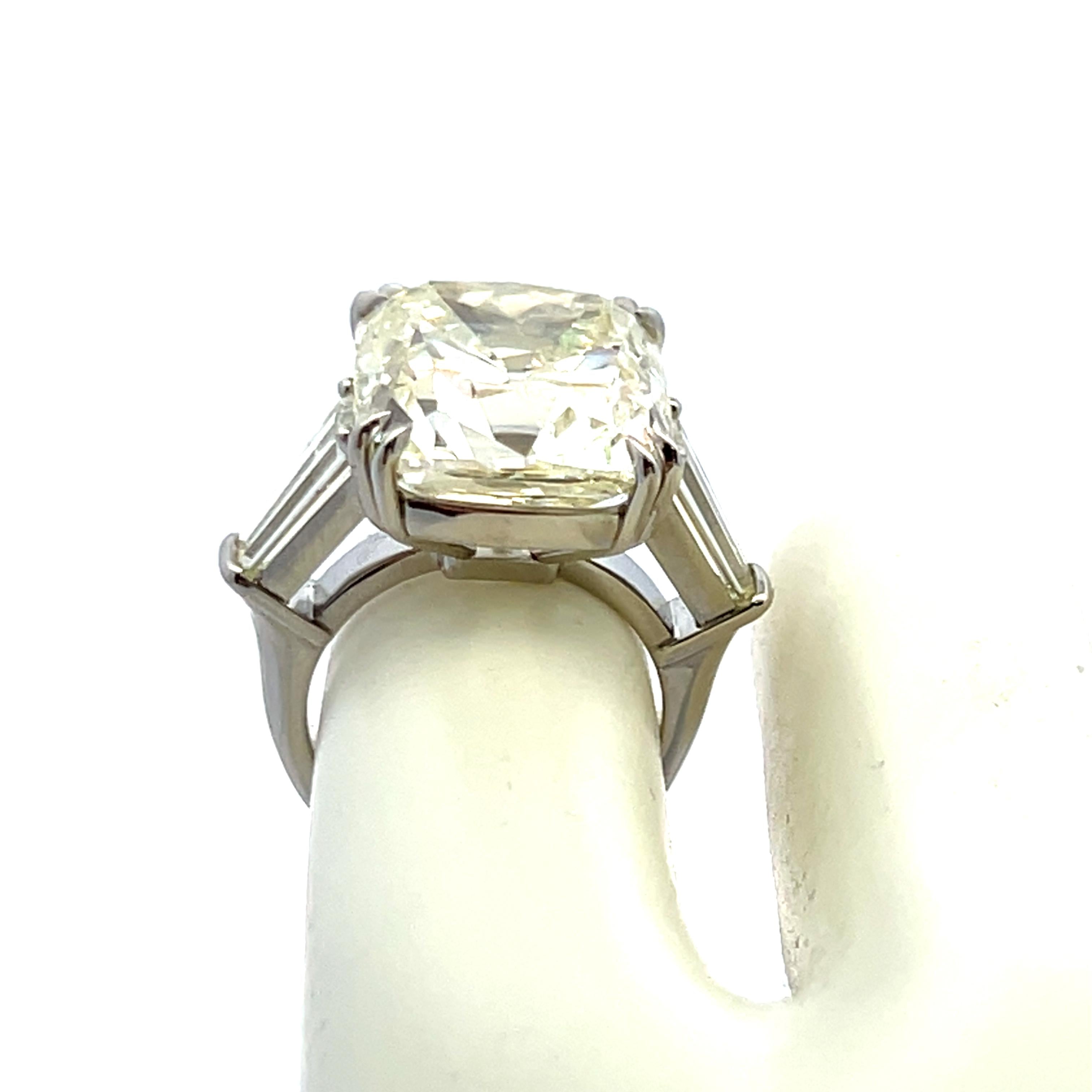 Platinum Engagement Ring with 22.41ct Cushion & Tapered Baguette Diamonds GIA