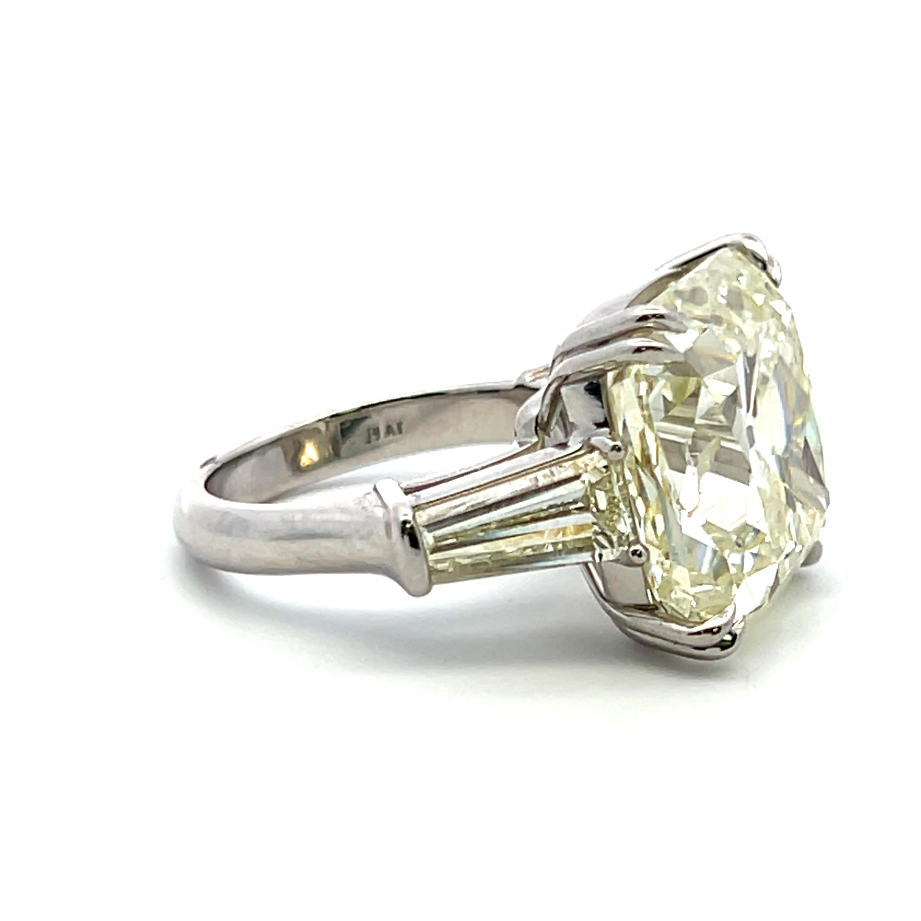 Platinum Engagement Ring with 22.41ct Cushion & Tapered Baguette Diamonds GIA