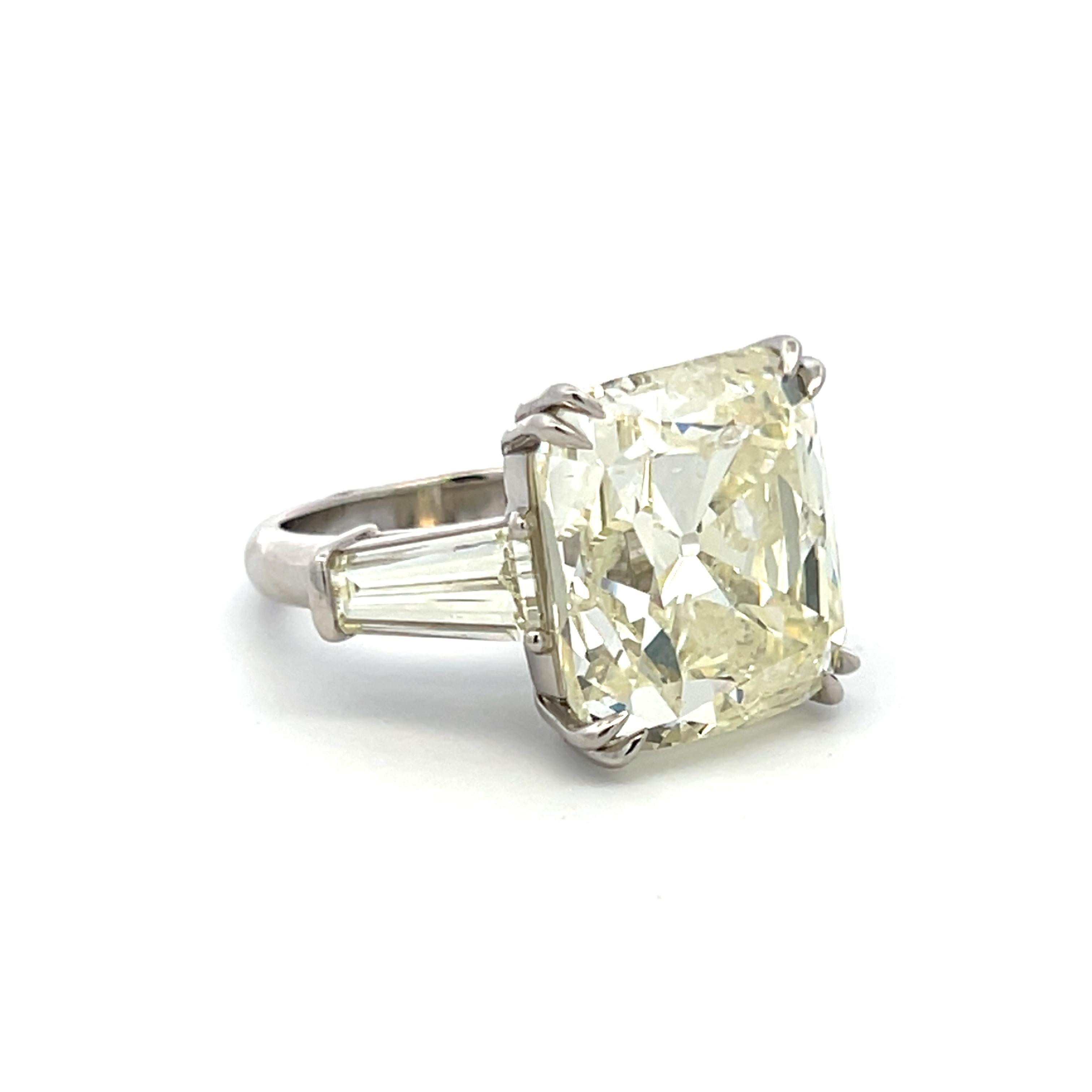 Platinum Engagement Ring with 22.41ct Cushion & Tapered Baguette Diamonds GIA