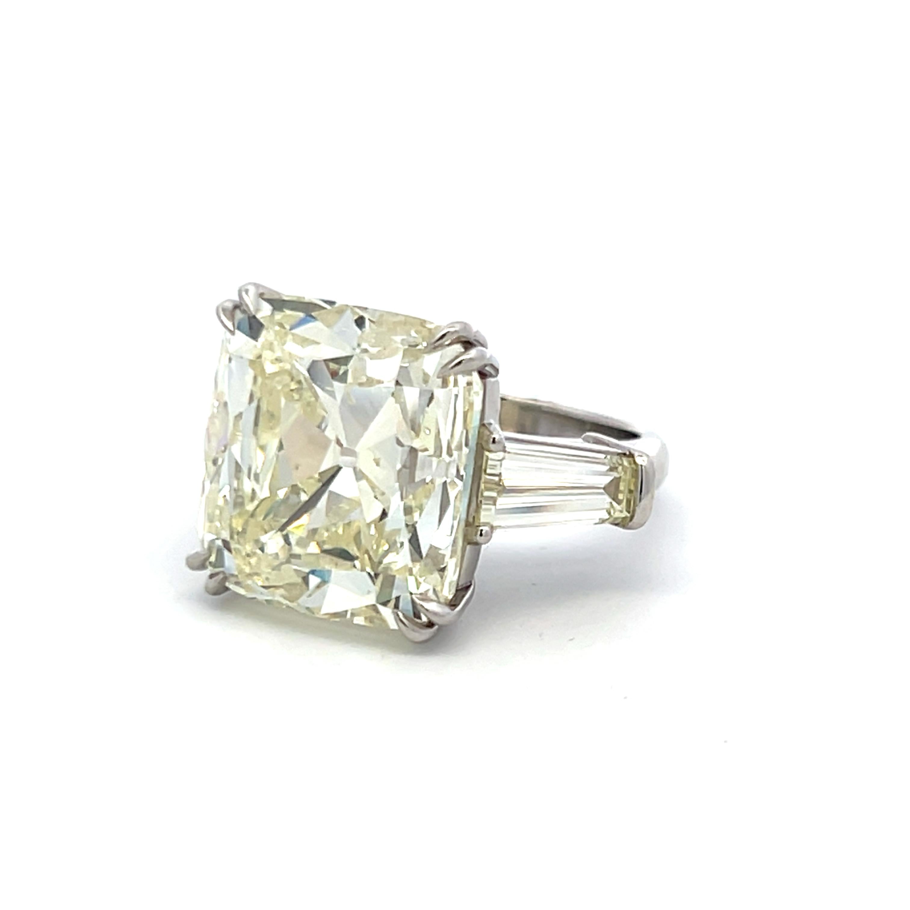 Platinum Engagement Ring with 22.41ct Cushion & Tapered Baguette Diamonds GIA