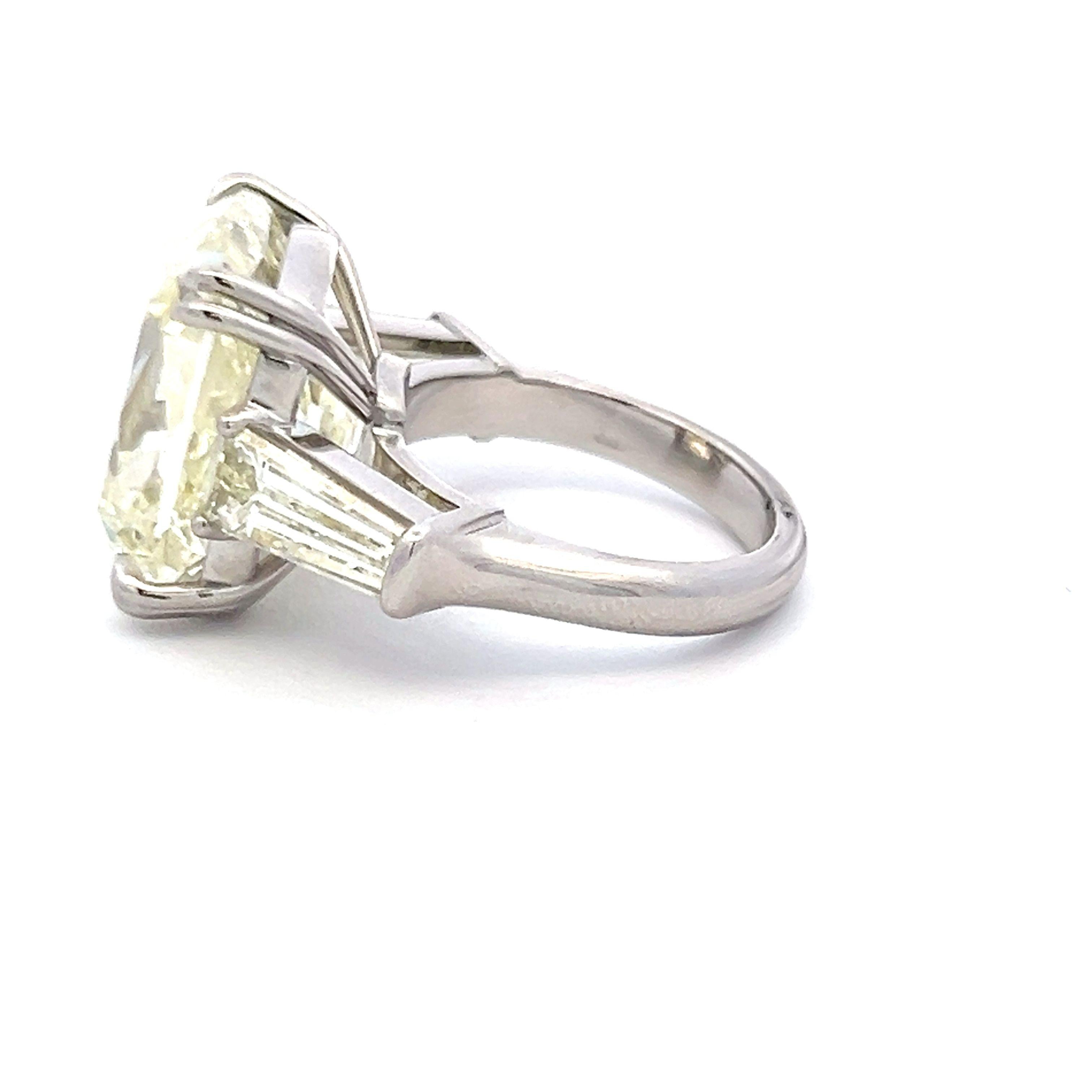 Platinum Engagement Ring with 22.41ct Cushion & Tapered Baguette Diamonds GIA