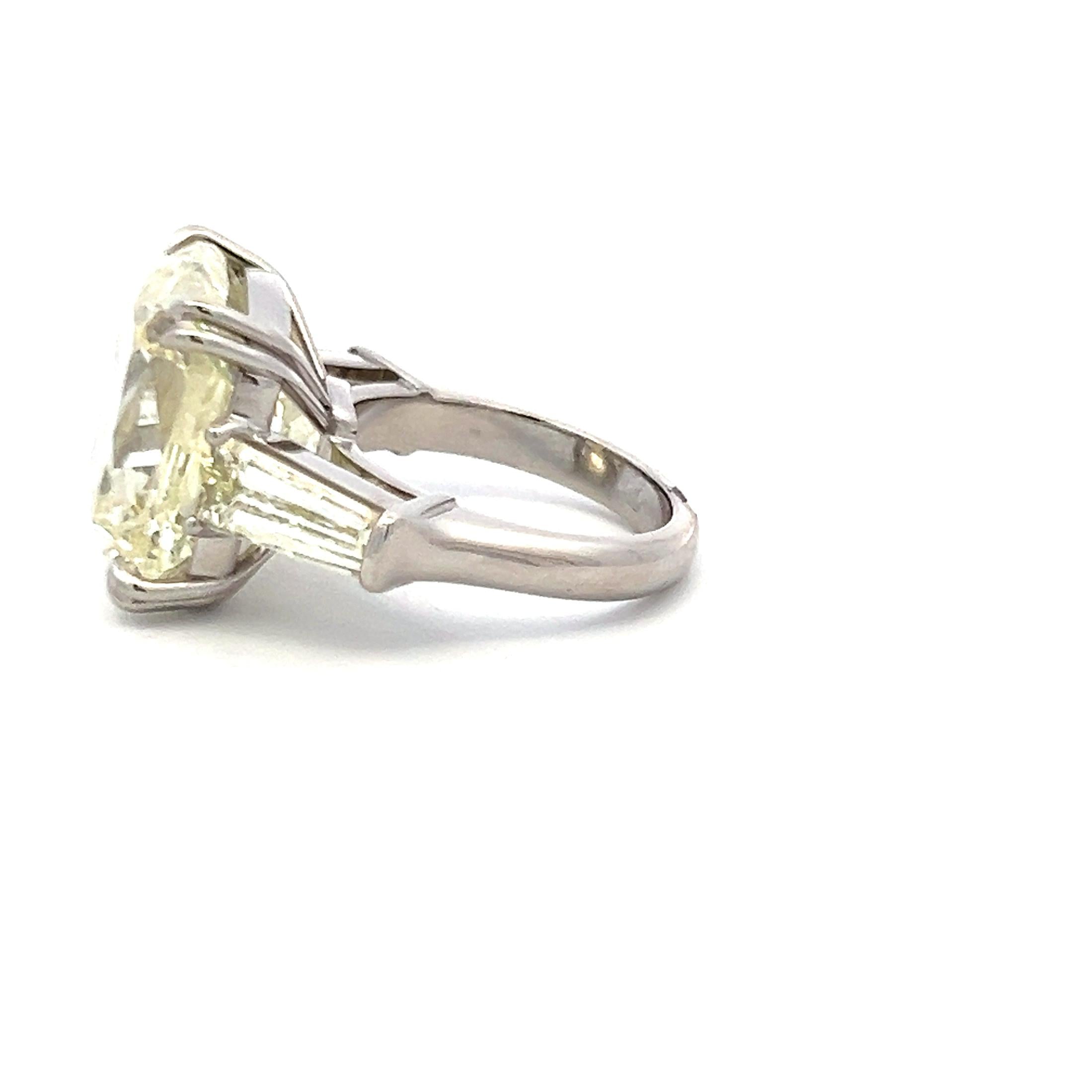 Platinum Engagement Ring with 22.41ct Cushion & Tapered Baguette Diamonds GIA