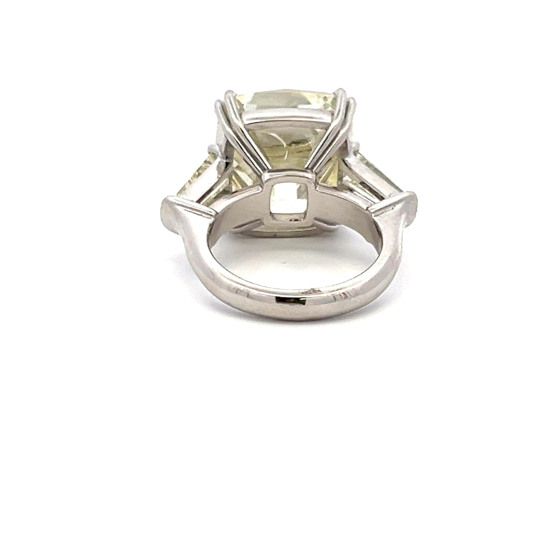 Platinum Engagement Ring with 22.41ct Cushion & Tapered Baguette Diamonds GIA
