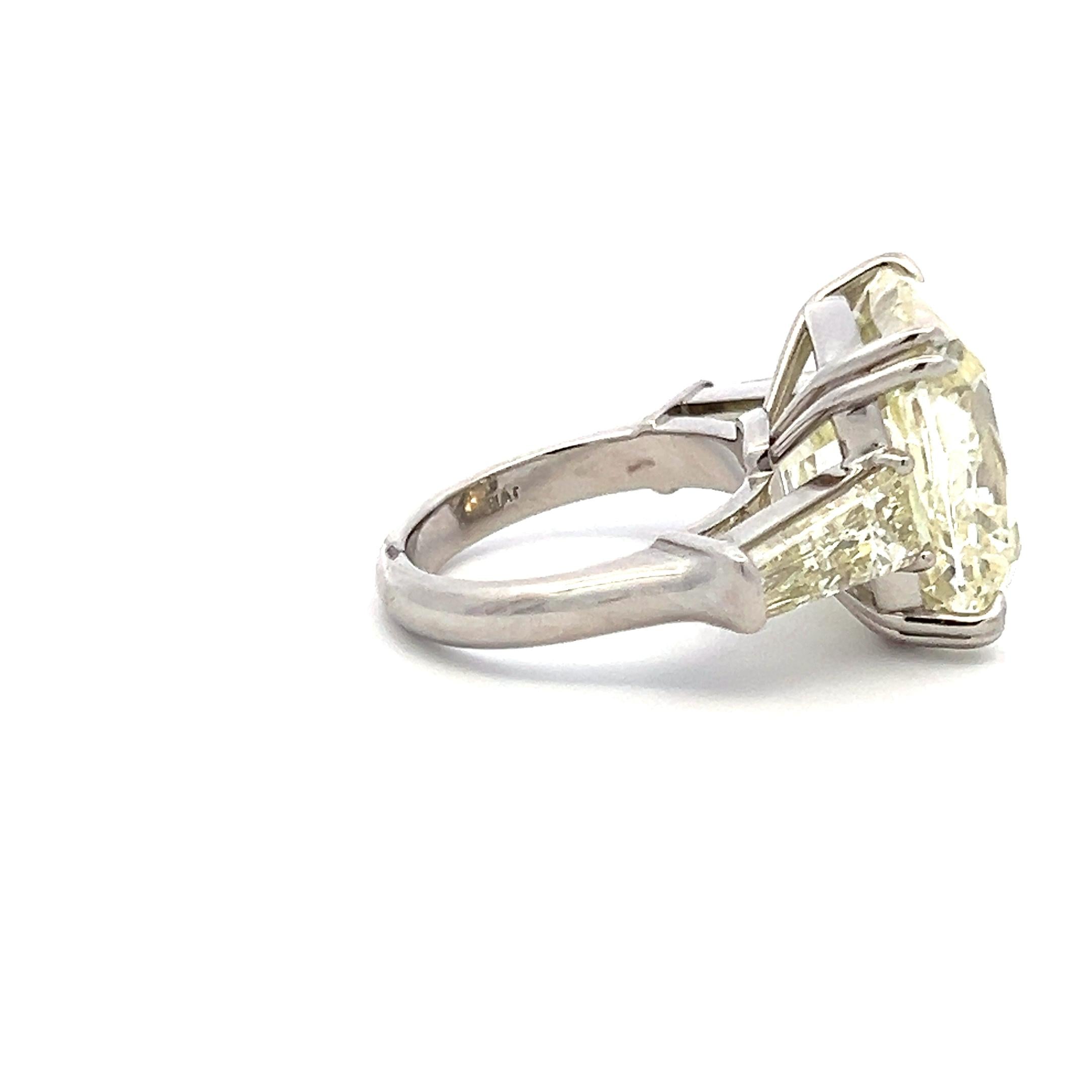 Platinum Engagement Ring with 22.41ct Cushion & Tapered Baguette Diamonds GIA